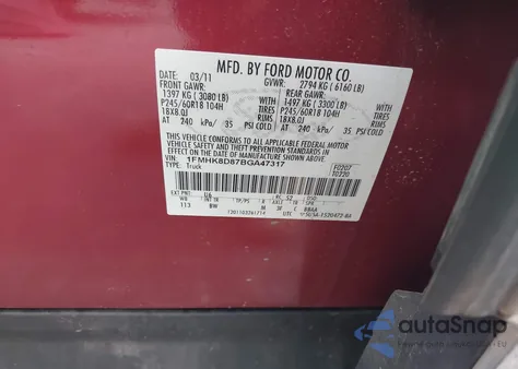 2011 Ford Explorer Xlt from USA, damaged, VIN 1FMHK8D87BGA47317